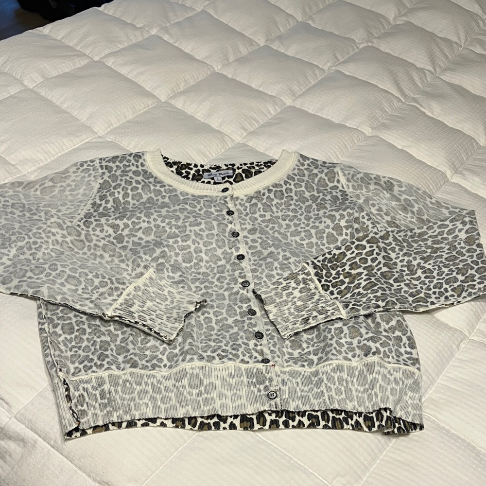 White Birch Gray Leopard Print Cardigan